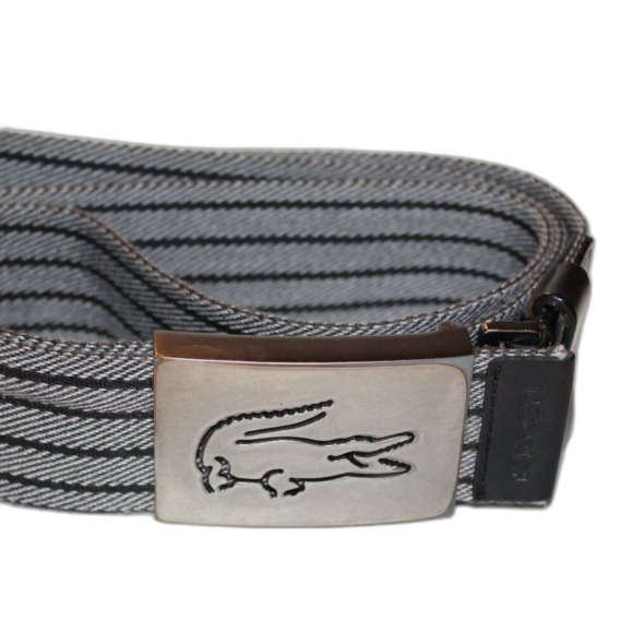 Lacoste Men’s Woven Belt – Grey & Black Stripes, Adjustable Fit Size Large - Picture 4 of 5